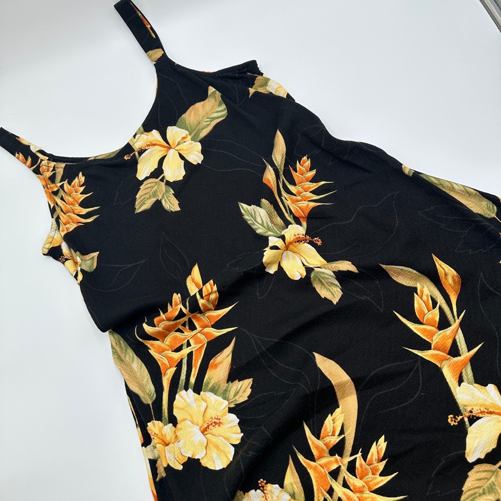 Hilo Hattie Floral Dress Womens M Black Excellent Hawaii Hibiscus Tropical Luau
